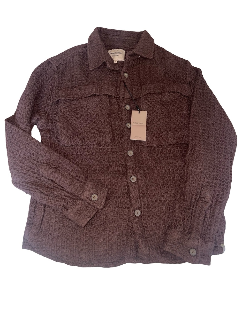 NWT Amongst Friends Waffle Knit Button-Up Shacket Jacket Chocolate Brown size S - Picture 2 of 10